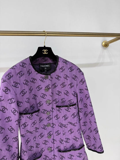 Chanel 22S purple CC logo denim jacket