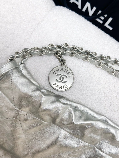Chanel 23p 22bag metallic Silver Quilted Medium shoulder bag