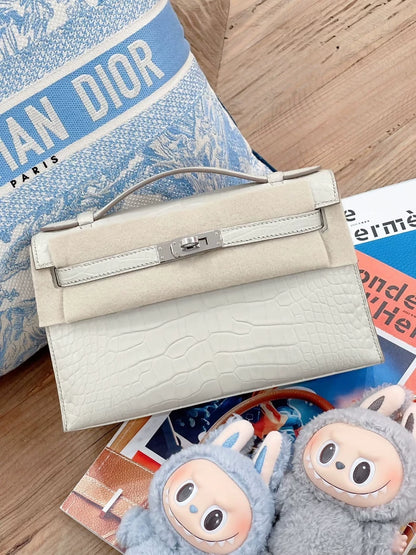 Hermès Kelly pochette Betton matte crocodile leather palladium hardware