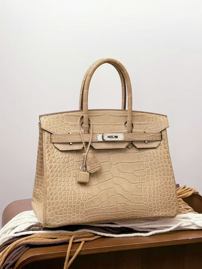 Hermes Birkin 30 Poussiere Matte Porosus Leather Palladium Harwdare