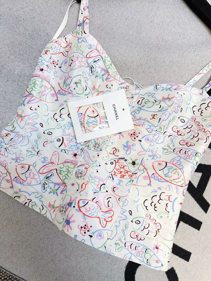 Chanel 25C white fish graffiti tank top