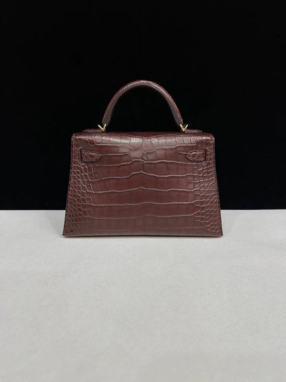 Hermes Mini Kelly 20 Havana Matte Alligator Gold Hardware