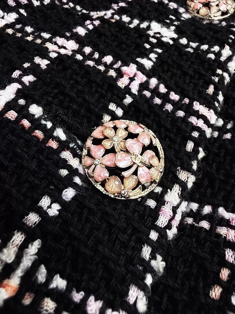 Chanel 24S Black and Pink tweed Coat