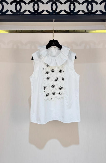 Chanel 22C floral white blouse