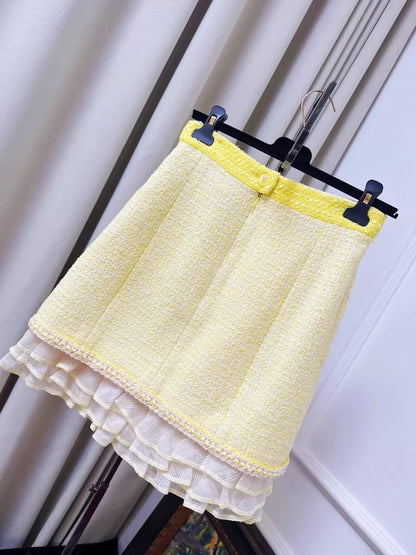 Chanel 19S pale yellow sequined lace skirt