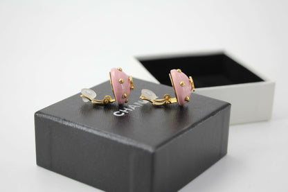 Chanel Vintage 96C Resin Pink Bean Clip-on Earrings