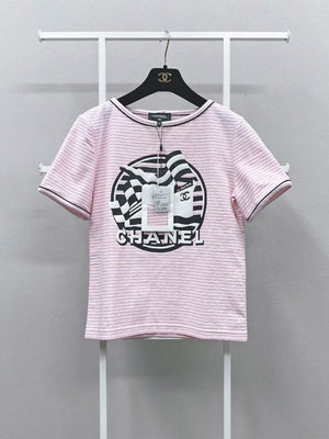 Chanel 19C Pink and White Striped Short-Sleeve T-Shirt