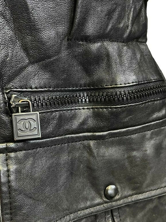 Chanel 07A Lambskin Leather Utility Jacket Coat