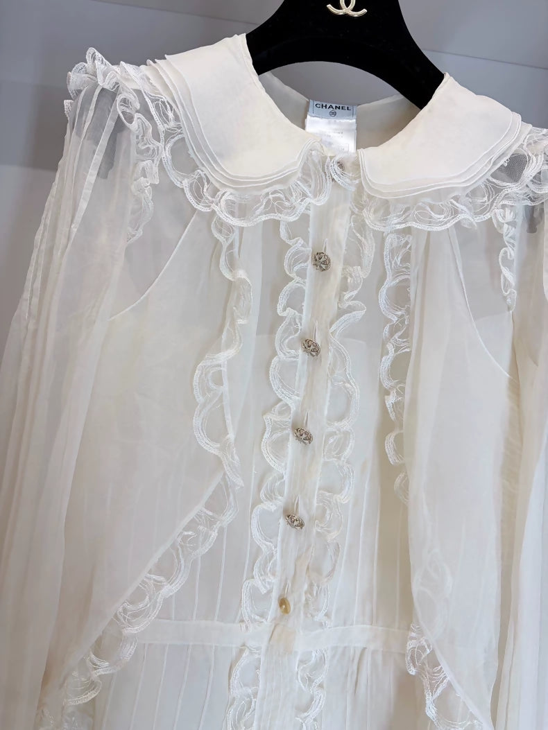 Chanel 08A white Lace Silk Shirt