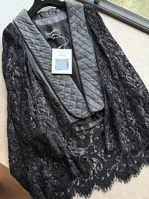 Chanel 23A black Lambskin Lace Vest Cape