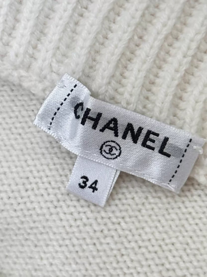 Chanel 20C Ecru Gold Chain Cashmere Long Knit Dress