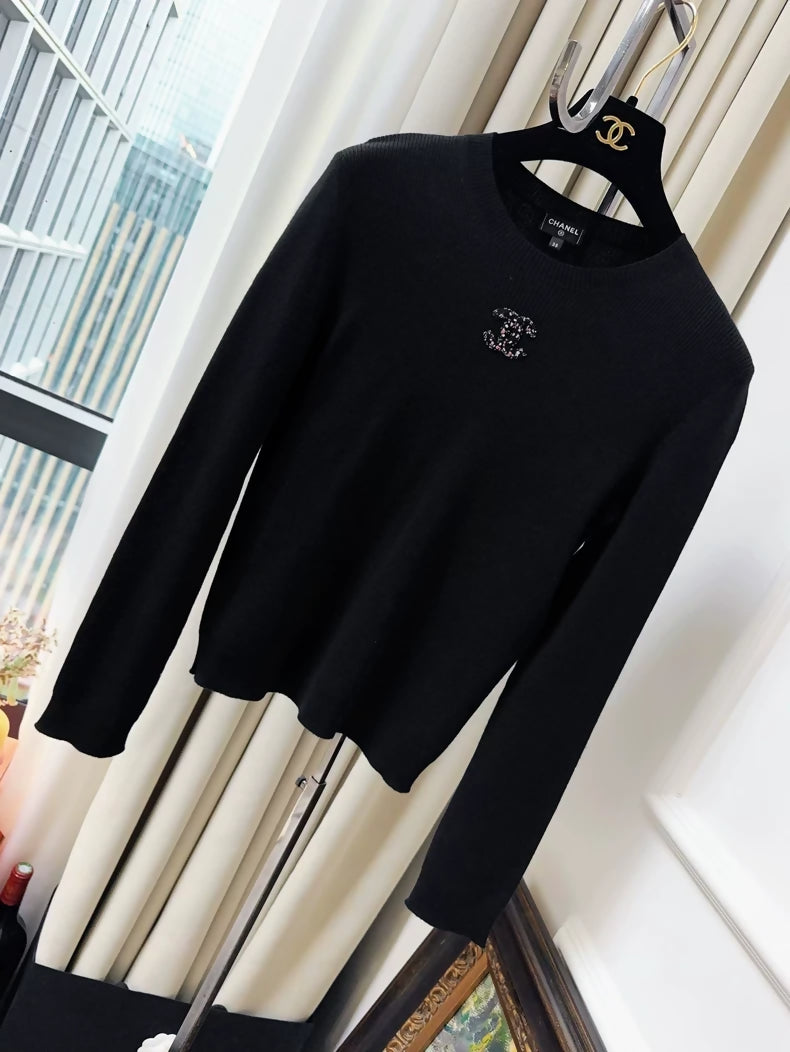 Chanel 22k Black CC tweed top