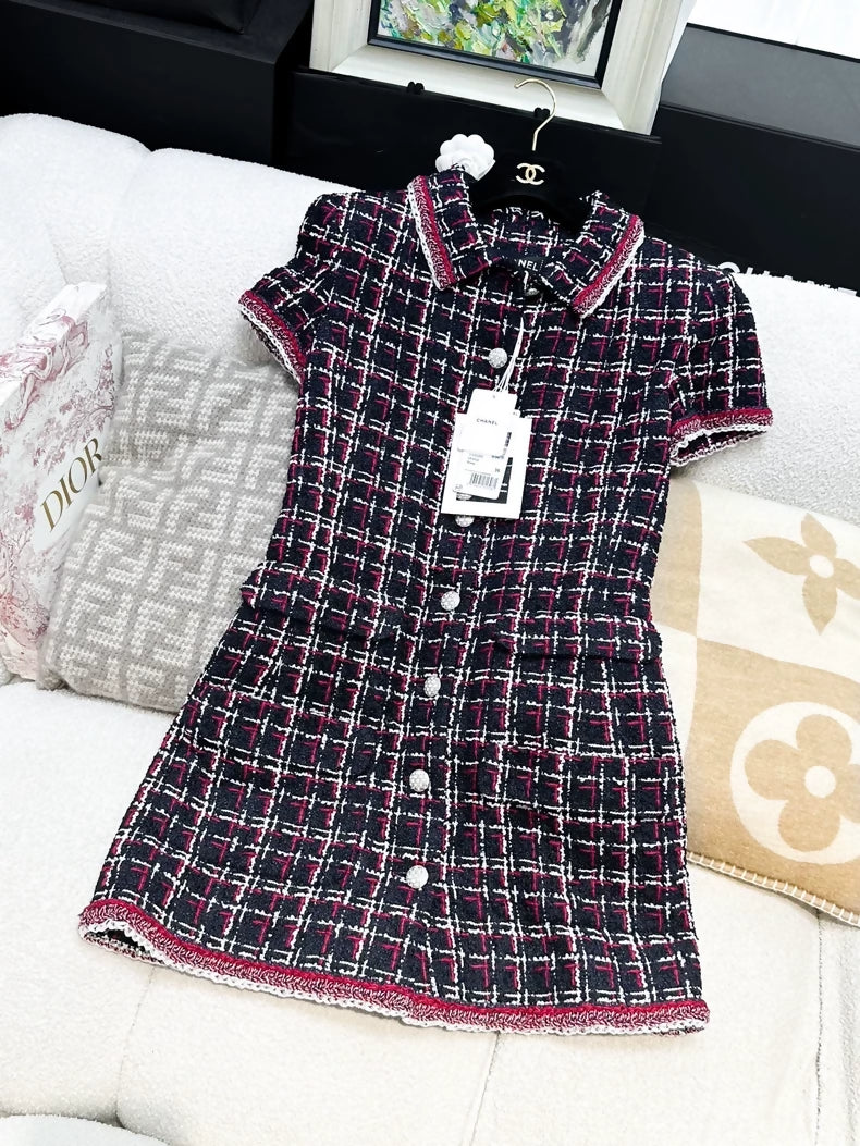 Chanel 20s red and blue check dress