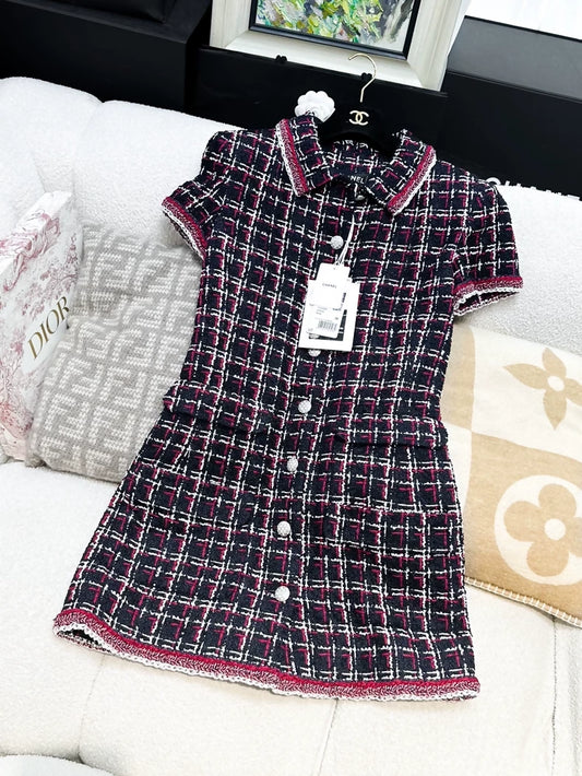 Chanel 20s red and blue check dress