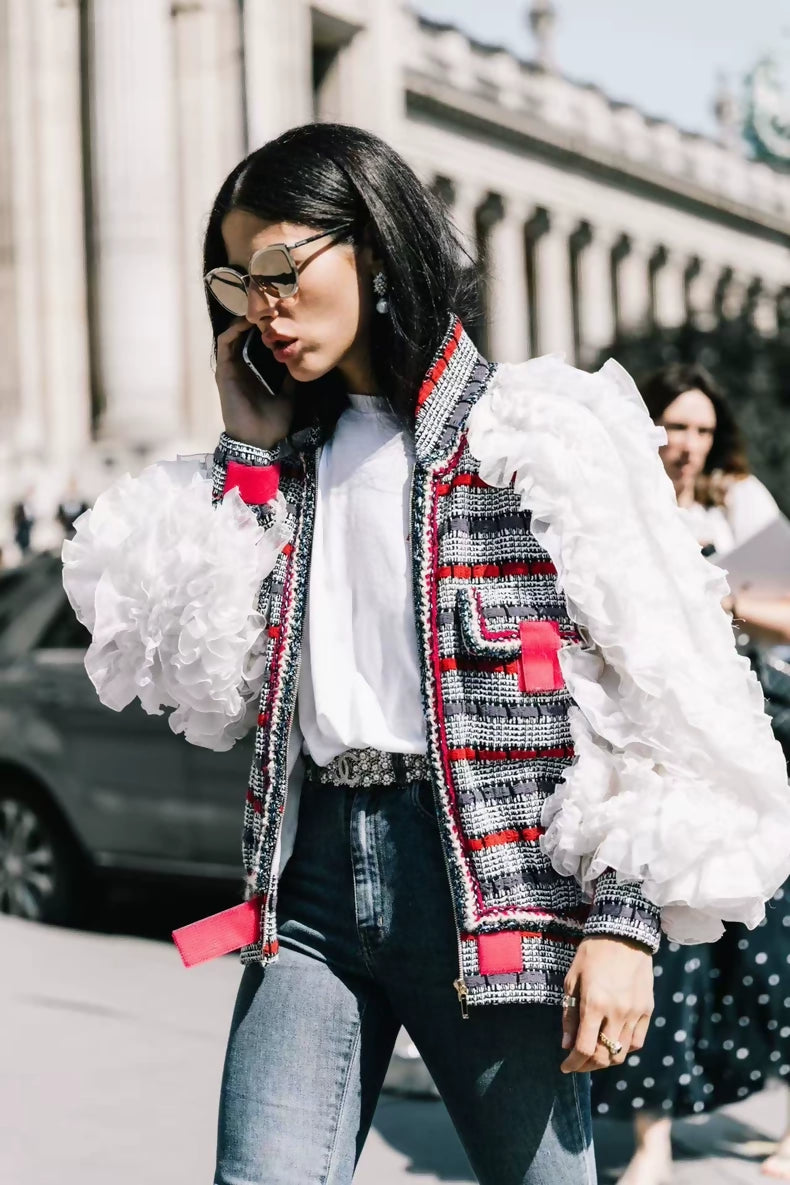 Chanel 17S white/black/purple/pink cotton jacket