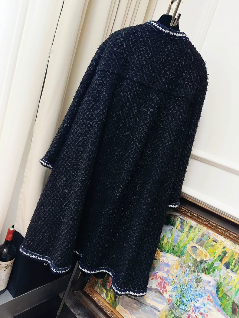 Chanel 22A Black tweed long coat