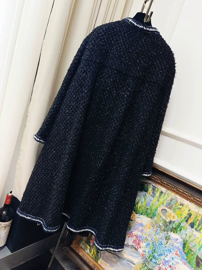 Chanel 22A Black tweed long coat