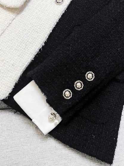 Chanel 20A black and white color-blocked woven collar jacket