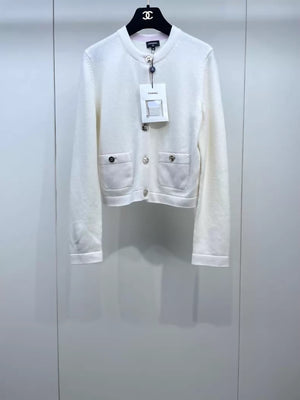 Chanel 25B ecru embroidered knit cardigan