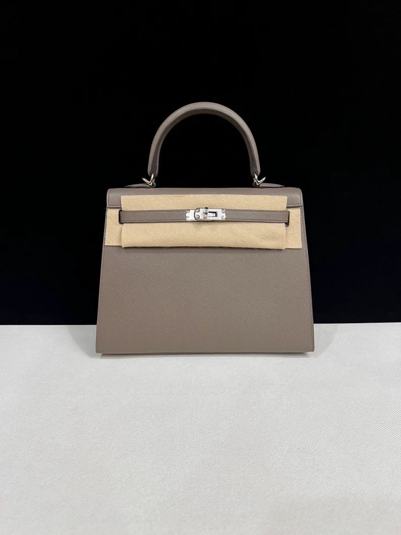 Hermes Kelly 25 Grid Etain Epsom Leather Palladium Hardware