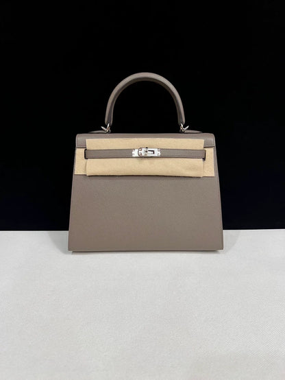 Hermes Kelly 25 Grid Etain Epsom Leather Palladium Hardware