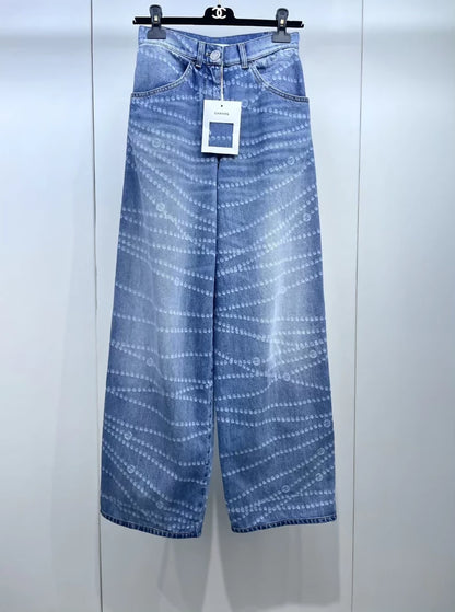Chanel 25C pearl chain wide-leg jeans