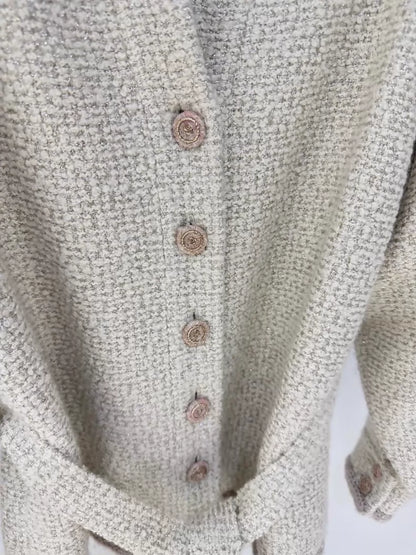Chanel 24K ecru tweed coat cardigan with belt