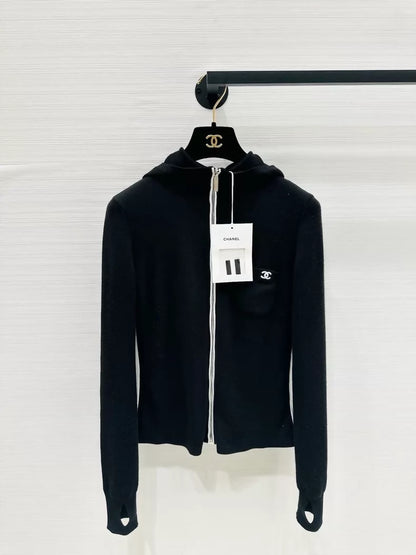 Chanel Coco Neige black hooded knit cardigan, size F38,