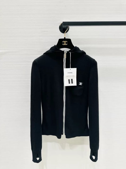 Chanel Coco Neige black hooded knit cardigan