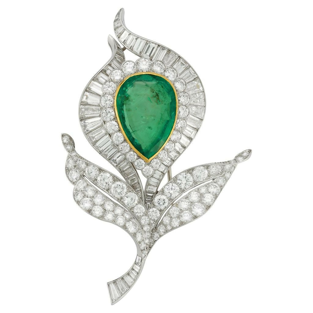 Van Cleef and Arpels Emerald and Diamond Floral Brooch