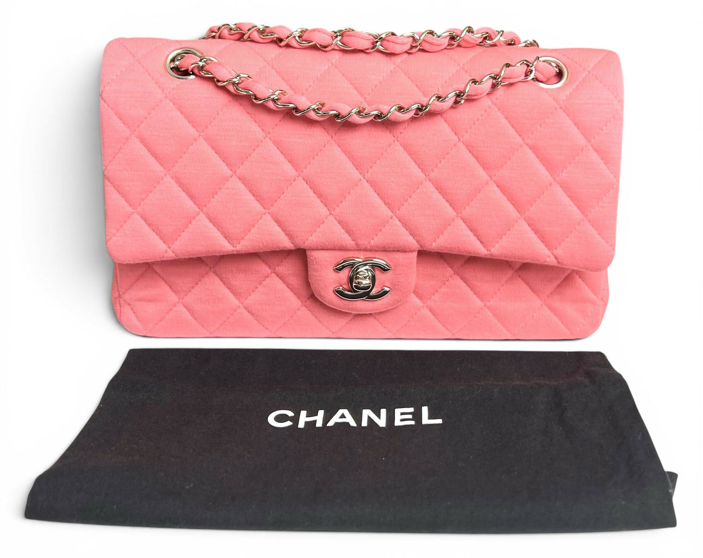 Chanel 14A Supermarket Pink Jersey Medium Classic Timeless Double Flap Bag