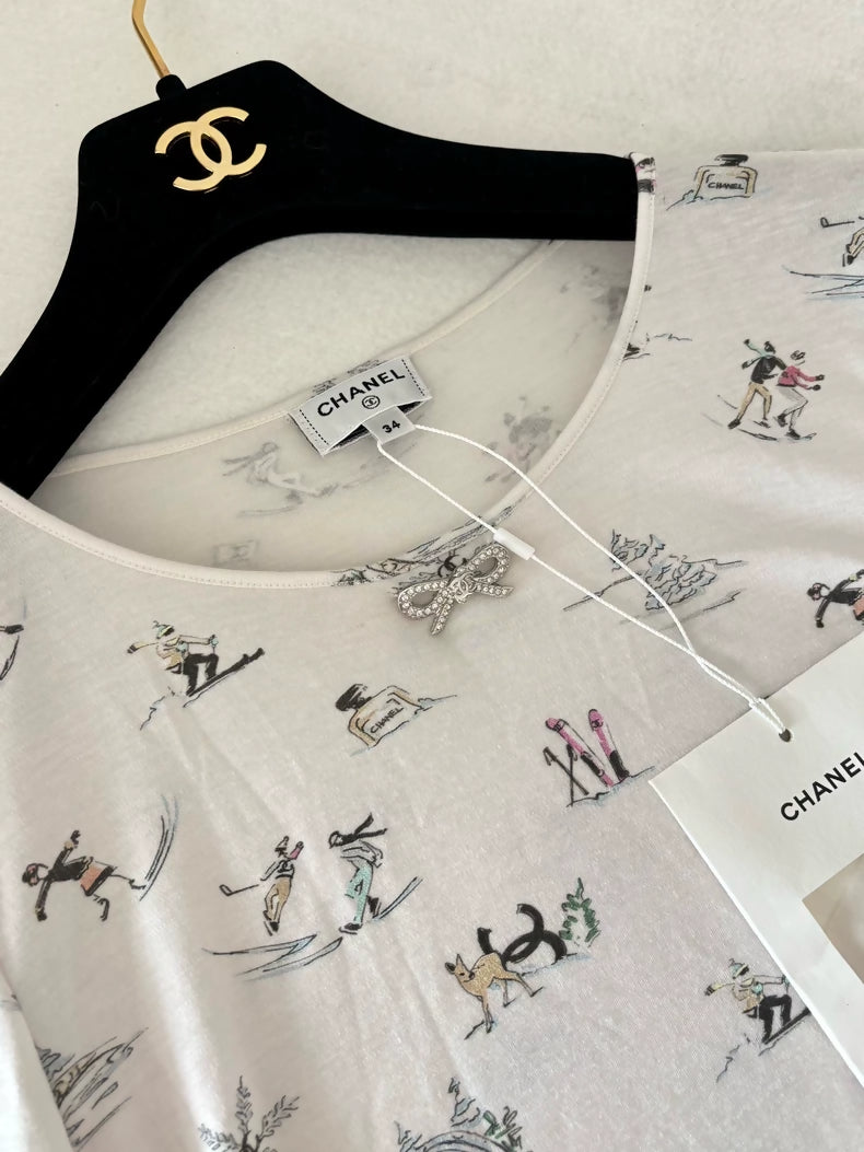 Chanel 25N White Graffiti Print Base Layer top