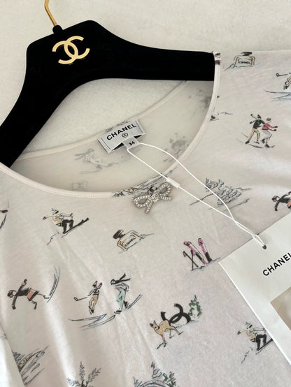 Chanel 25N White Graffiti Print Base Layer top