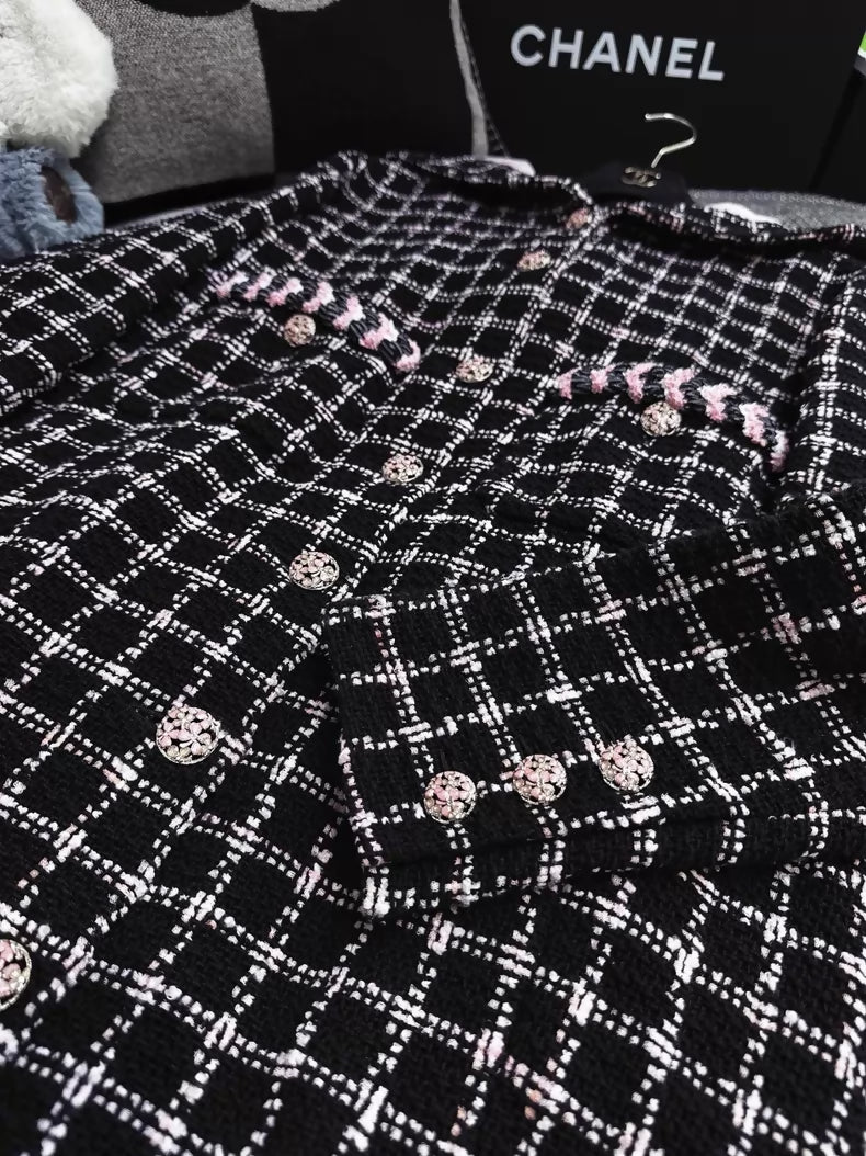 Chanel 24S Black and Pink tweed Coat