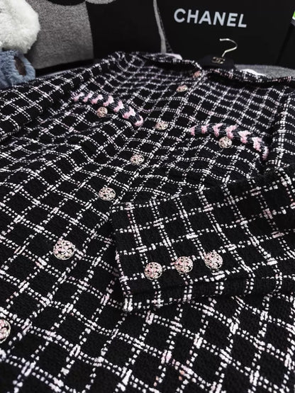 Chanel 24S Black and Pink tweed Coat