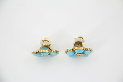Chanel Vintage 97P Gripoix Blue Camellia Clip-on Earrings