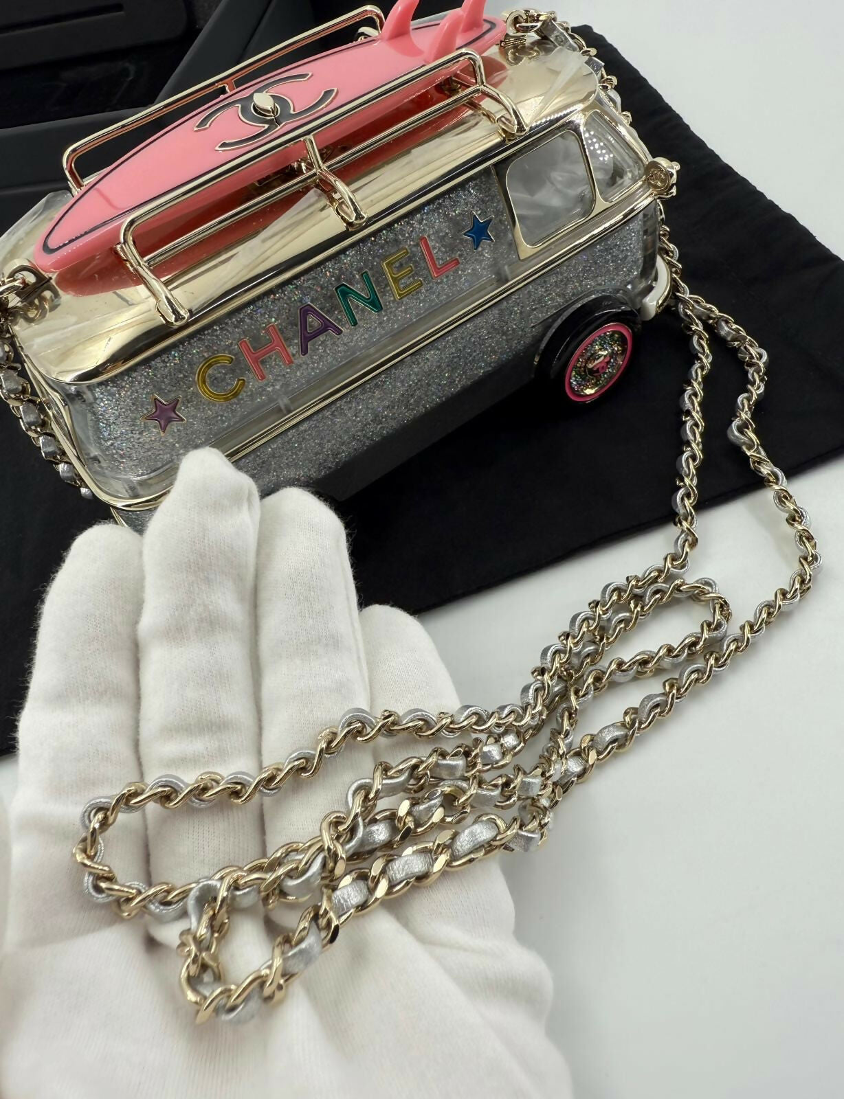 Chanel 2024 Glitter Lucite, Multicolor Rhinestone & Enamel Hollywood Mini Van