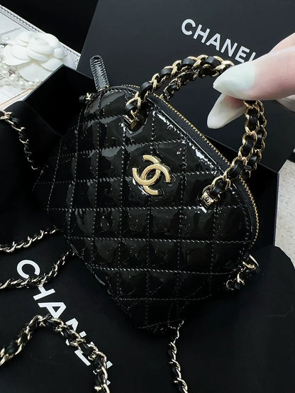 Chanel 23s black patent leather mini shoulder bag with black gold hardware