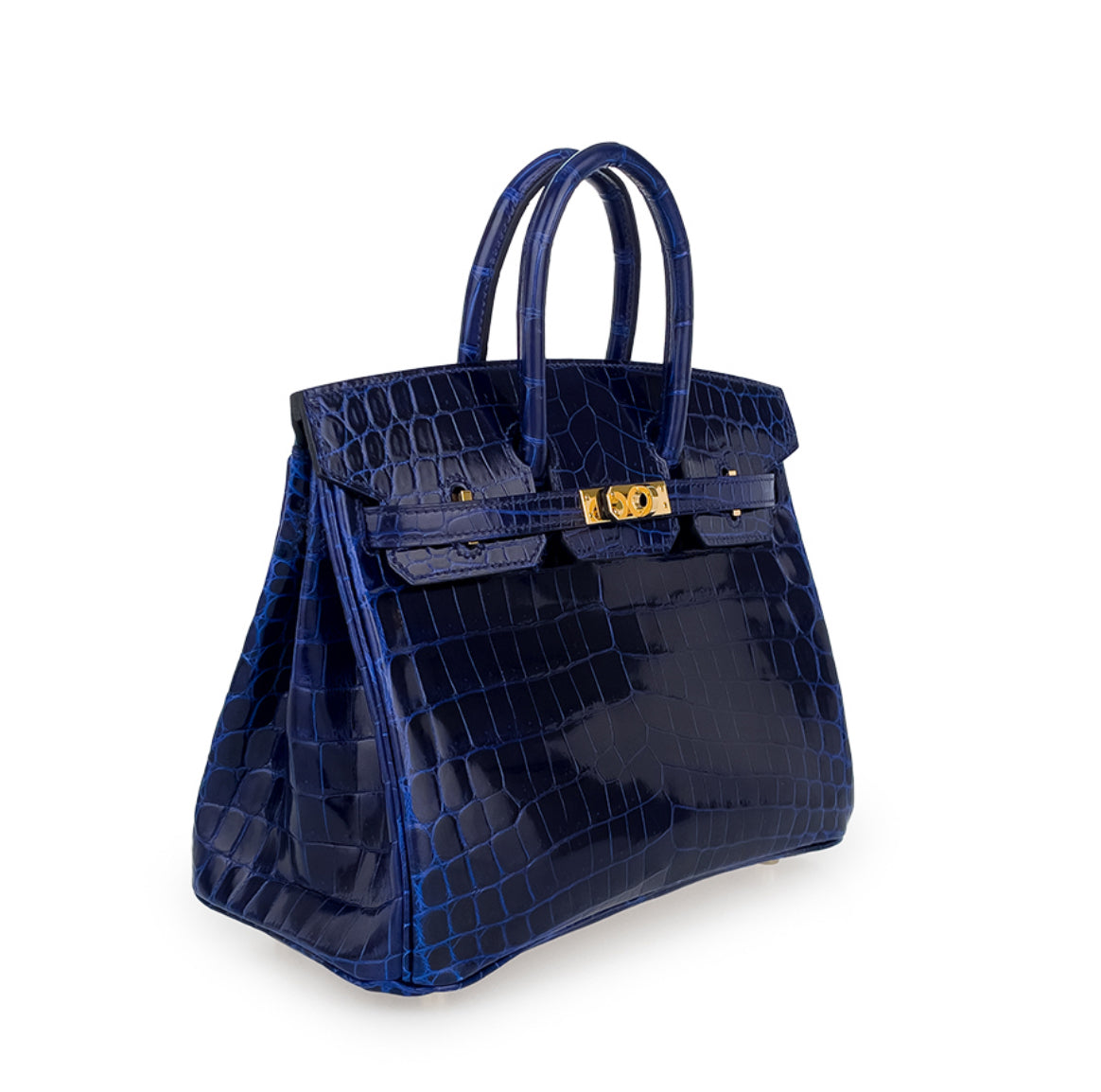 Hermes Birkin 25 Blue Sapphire Shiny Crocodile Leather Gold Hardware