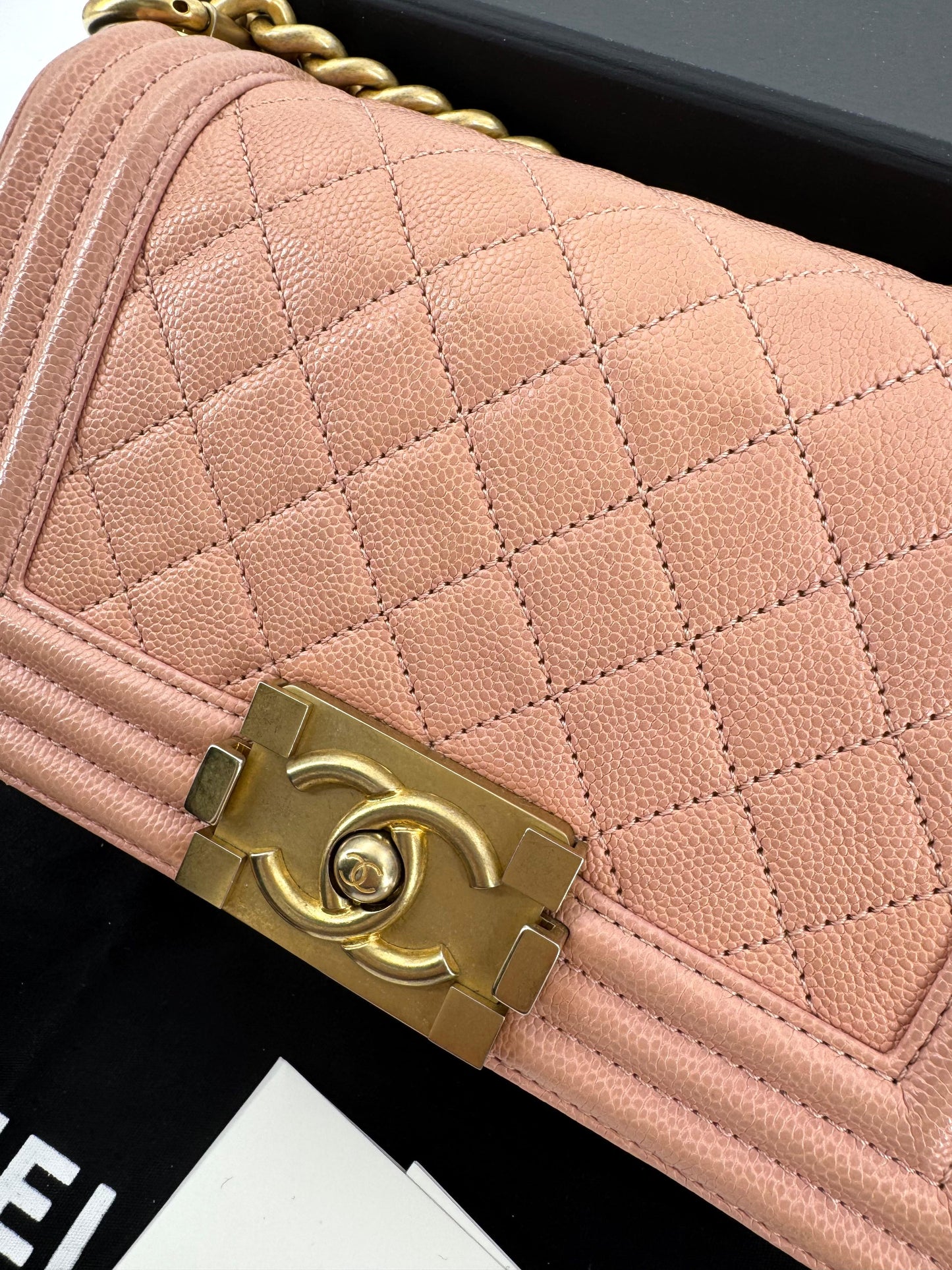 Chanel Boy Mini Bag in peach pink with gold hardware