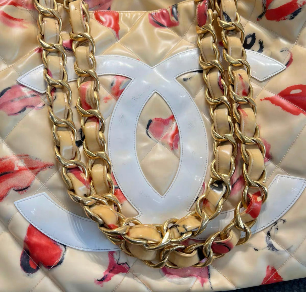 Chanel Coated Canvas Quilted Lips and Kisses Graffiti XL Tote
