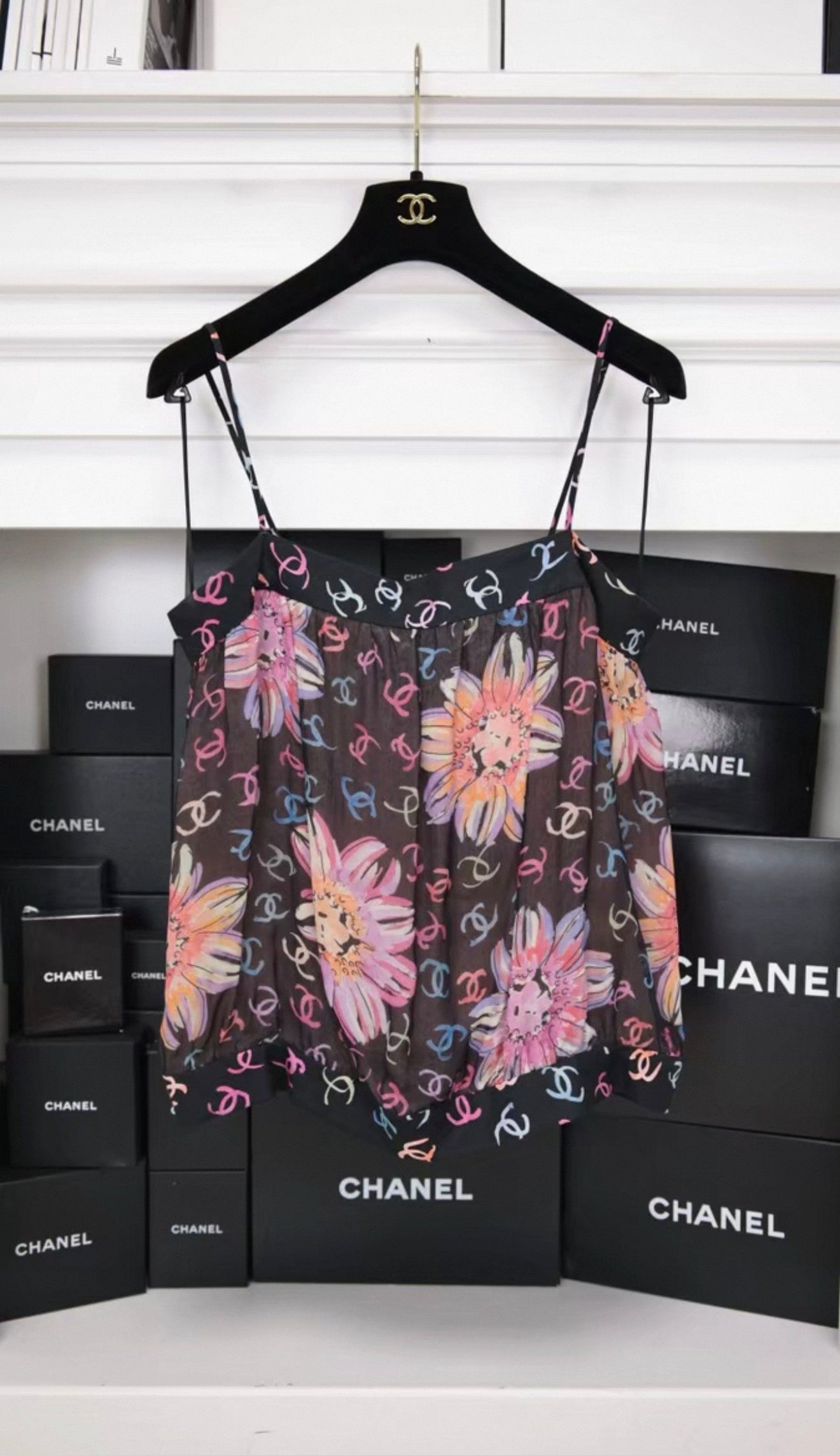 Chanel 24S Runway Colored Silk Camellia Print Camisole Top