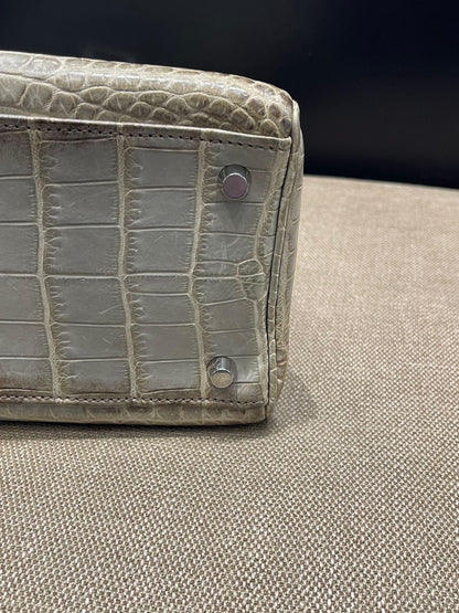 Hermès Kelly 32 Himalaya Gris Cendre Crocodile leather Palladium Hardware