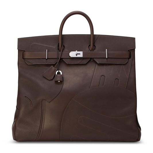 Hermes HAC 50 EN SELLE HAUT À COURROIES Ebene Barenia Faubourg Leather Palladium Hardware