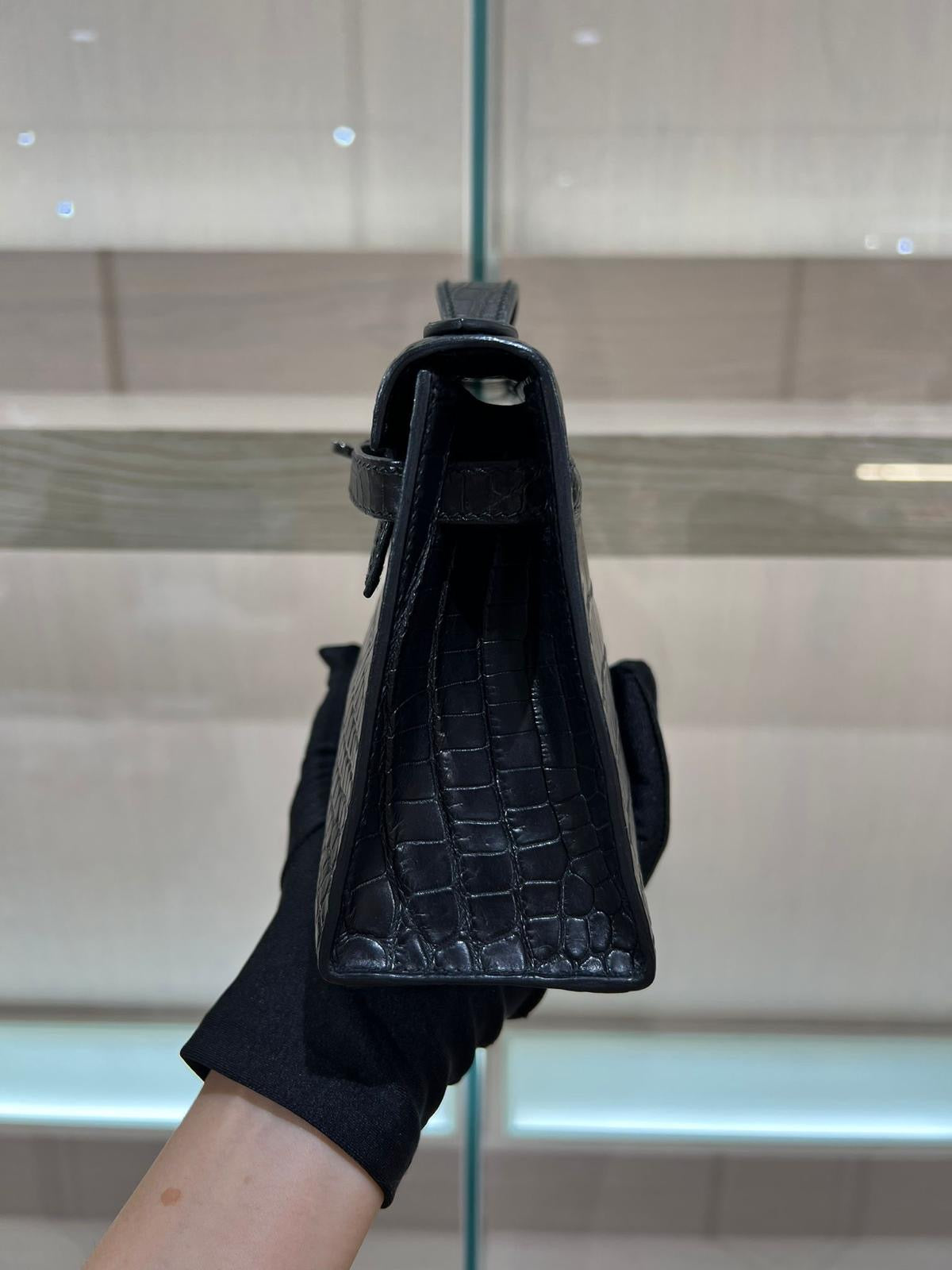 Hermès Mini Kelly Pochette So Black Matte Crocodile