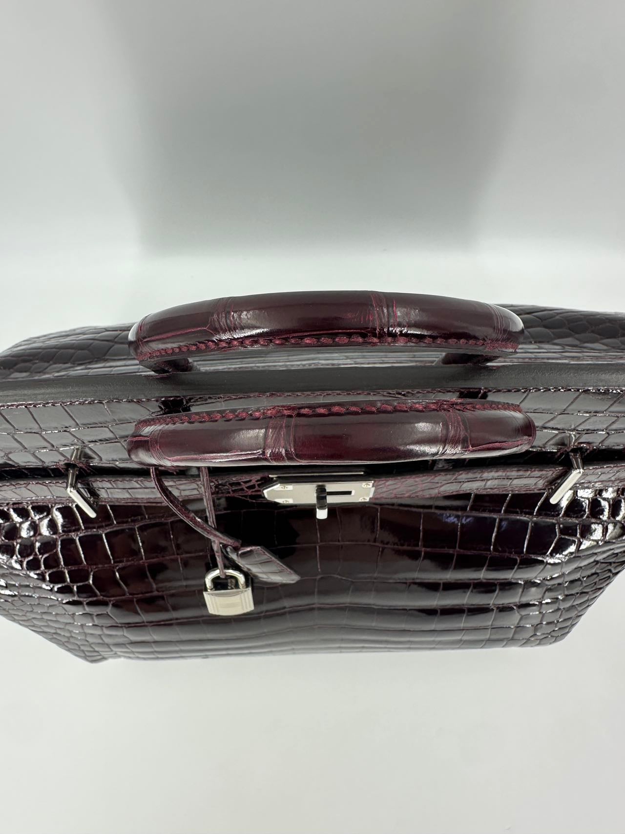 Hermes Birkin HAC 50 Bordeaux Shiny Crocodile leather palladium hardware
