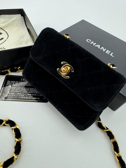 Chanel vintage Black velvet mini square flap bag with gold hardware