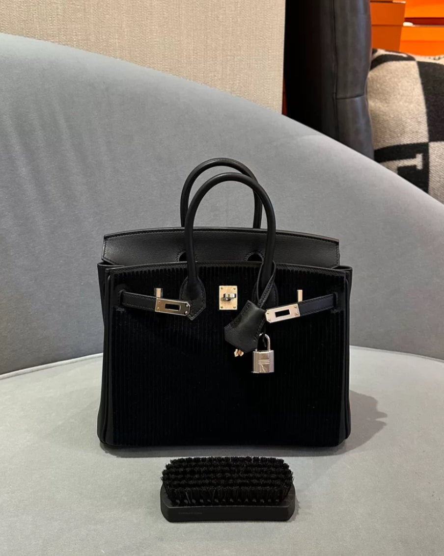 Hermès Limited Edition Tuffetage Birkin 25 Black Swift - Wararni