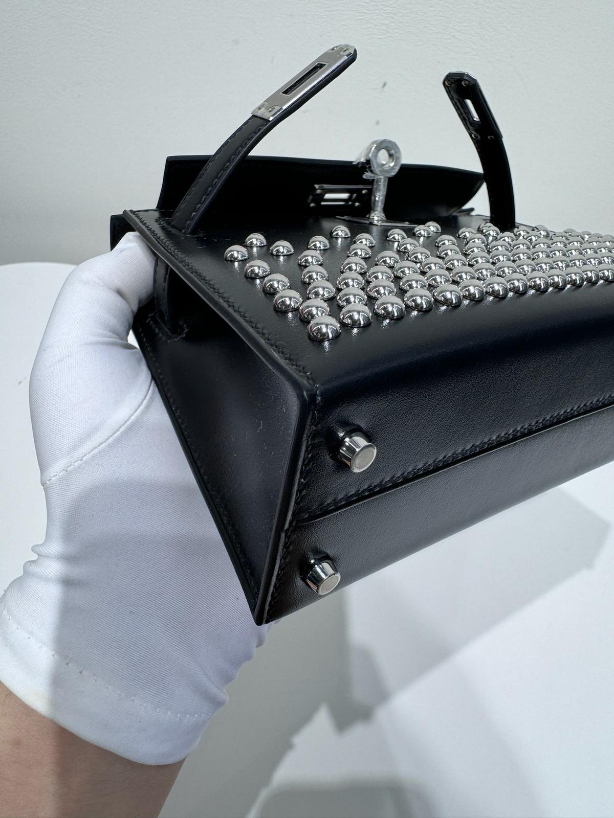 HERMES Box Studded Clouté Mini Kelly Sellier 20 Black