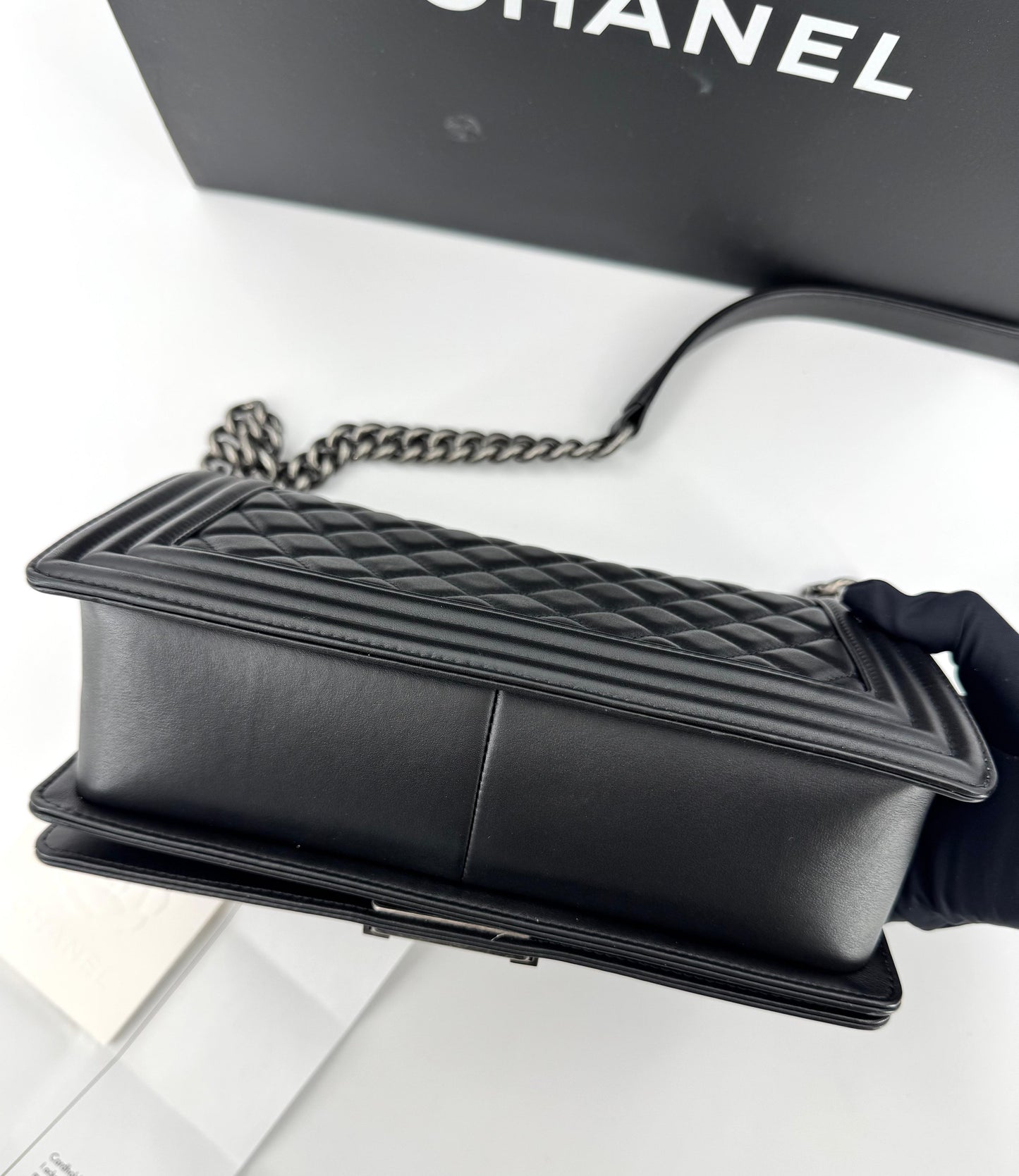 Chanel Boy black leather bag silver hardware